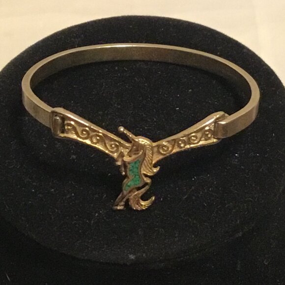 Vintage unicorn hinged bracelet with Turquoise inlay - Picture 1 of 11